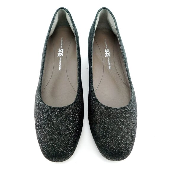 SAS Black Textured Italian Leather Wedge Heel Pumps 10 N - Picture 2 of 9